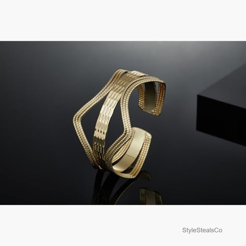 5 Piece Stackable Chunky Cuff Bracelet Set 14k Go… - image 4